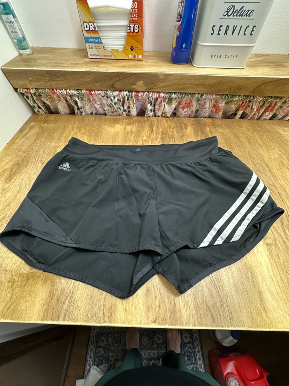 adidas Black Athletic Shorts with White Three-Stripes size XL